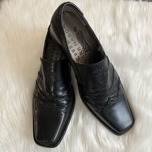 Mark Nason Leather Loafers Shoes Men's 8.5 Lounge Square Toe Embroidered Edgy